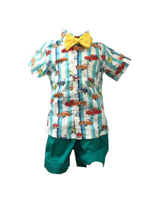 Cars Top and Shorts Set with Adjustable Bowtie