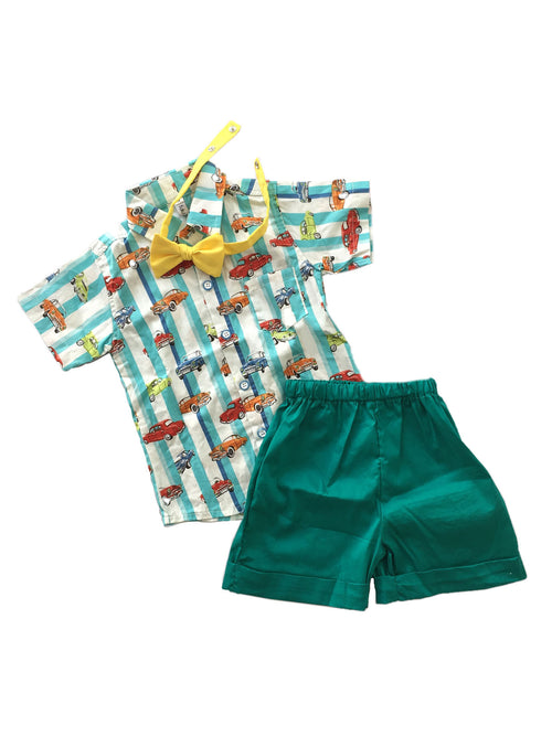 Cars Top and Shorts Set with Adjustable Bowtie