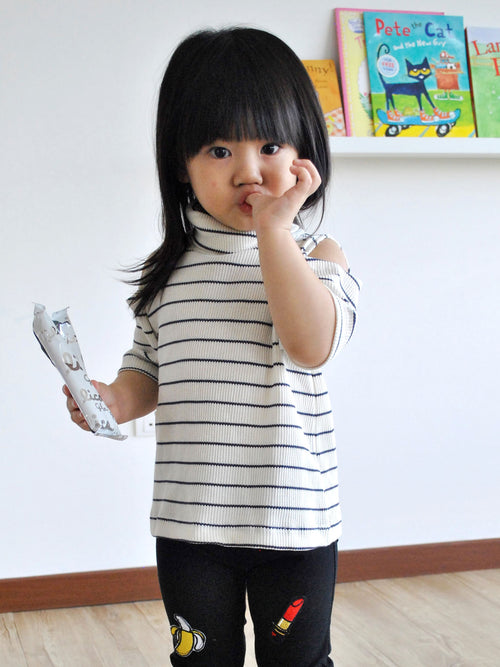 Ally Cold Shoulder Turtleneck Top in Navy Stripes