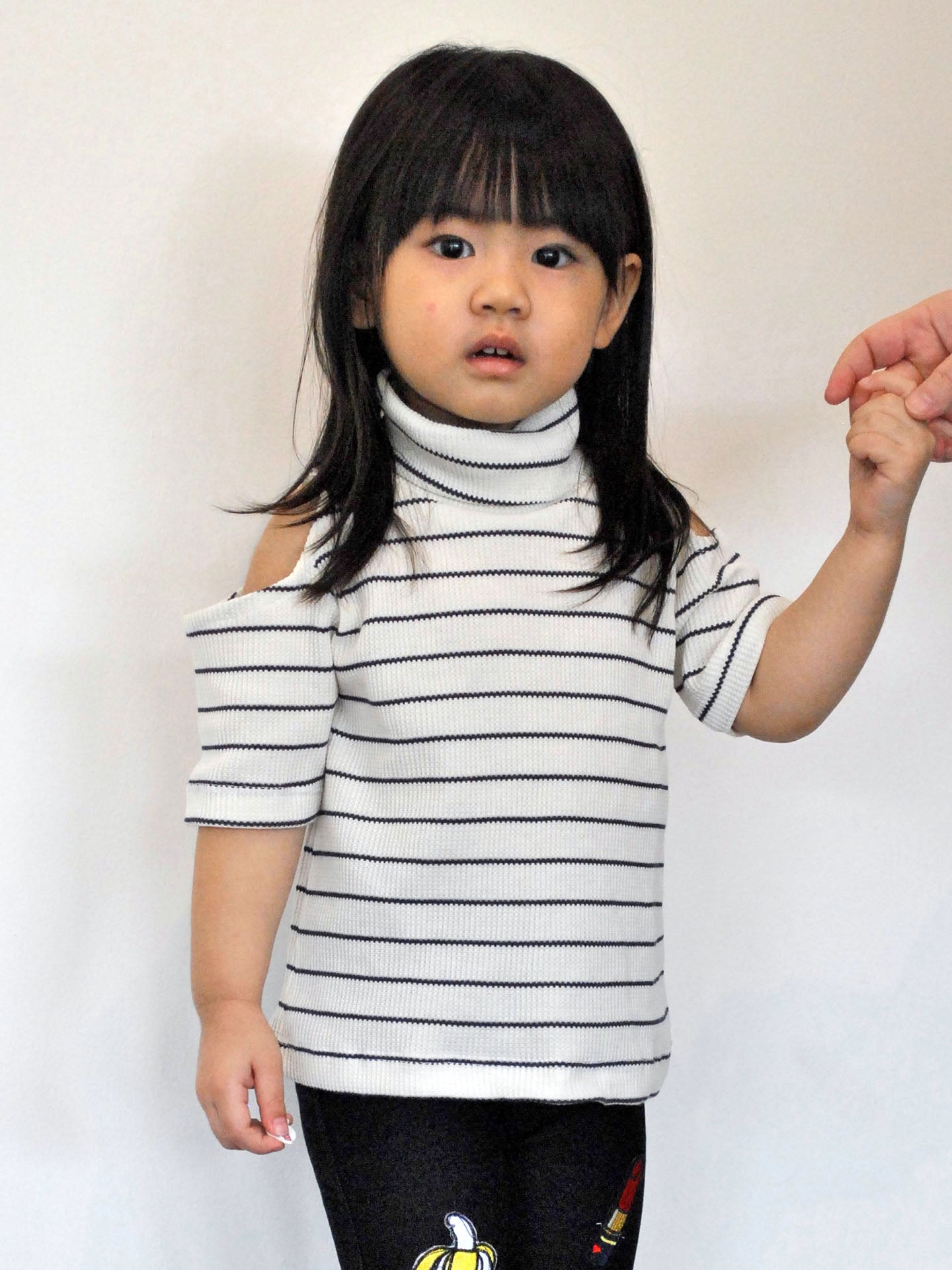 Ally Cold Shoulder Turtleneck Top in Navy Stripes