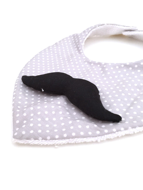 Grey Dots Moustache Bib close up