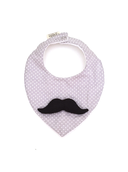 Grey Dots Moustache Bib