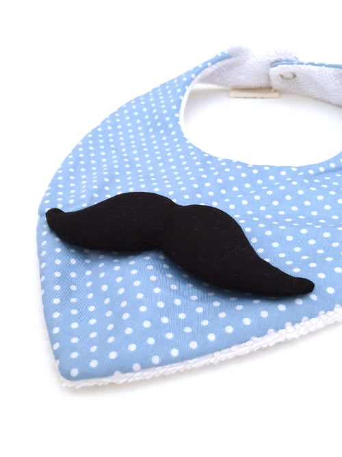 Blue Dots Moustache Bib close up