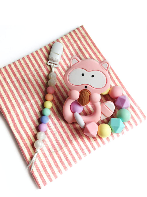 Pink Raccoon Teether Set by Cuddles and Chews