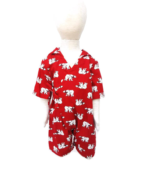 Red Bear Boys Kimono Romper with Hood