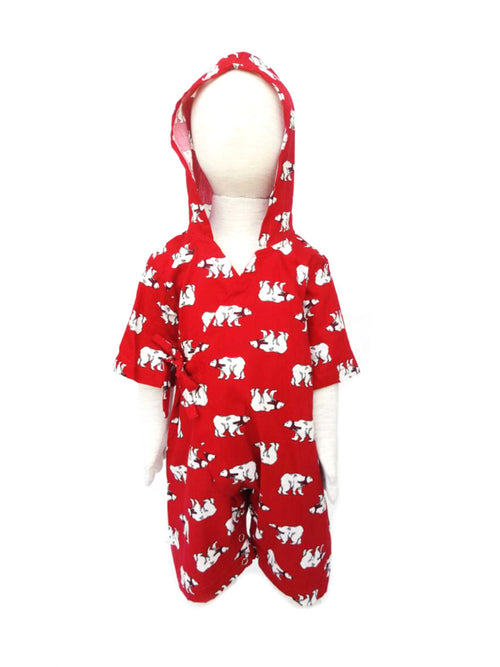 Red Bear Boys Kimono Romper with Hood