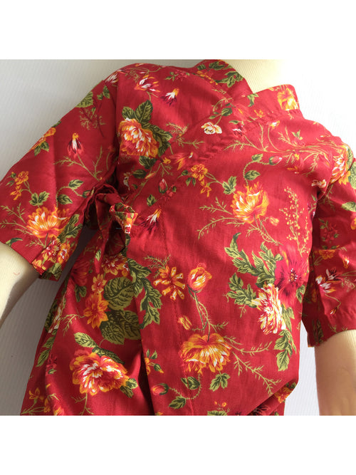 Red Kimono Romper close up