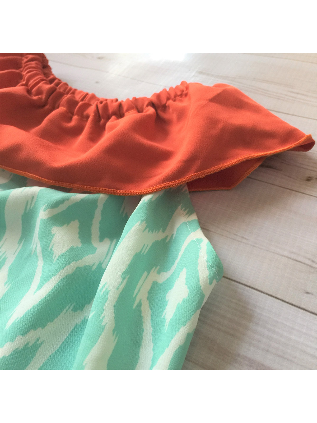 Tiffany Blue Patterned Romper with Sienna Collar close up
