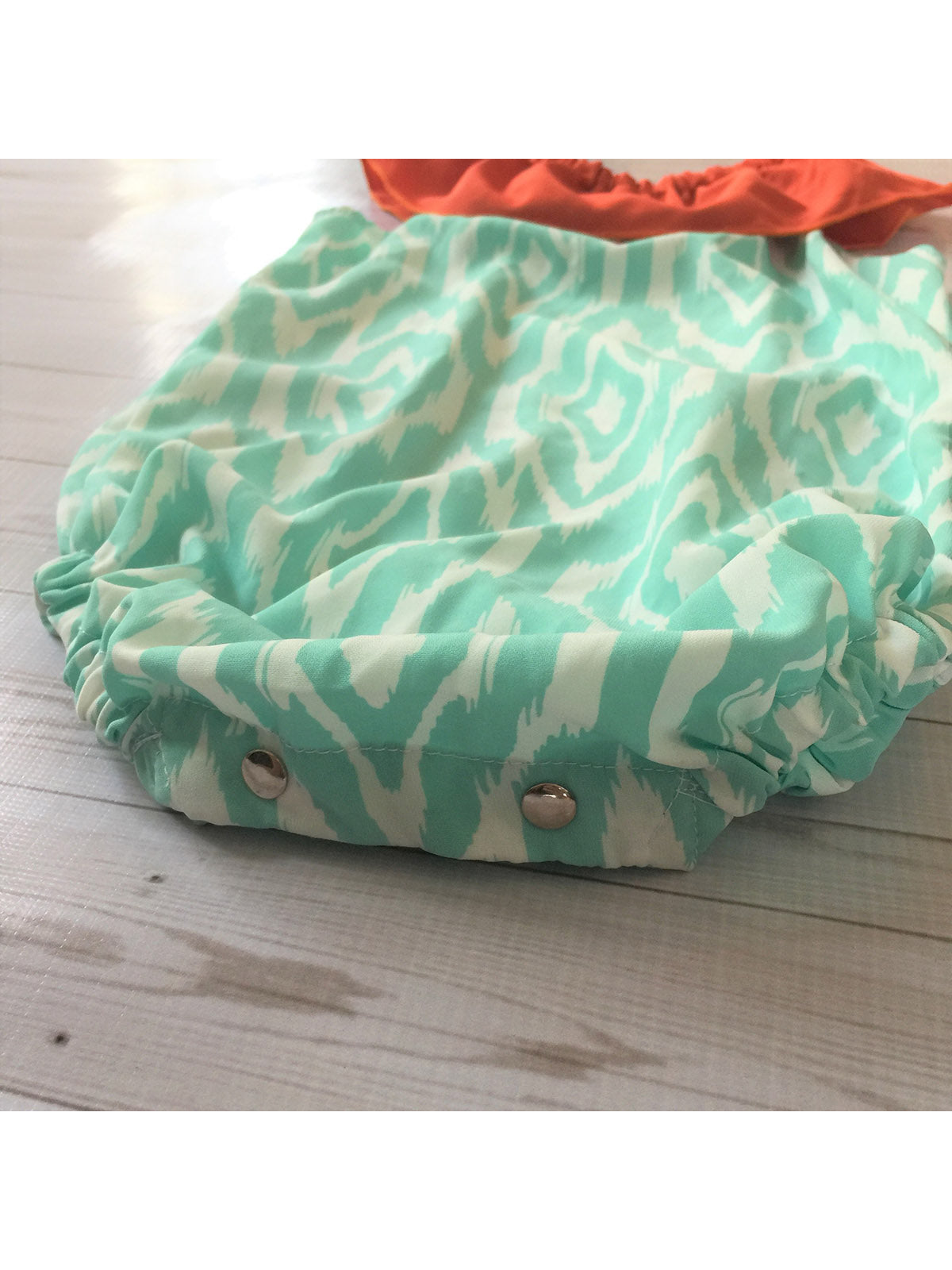 Tiffany Blue Patterned Romper with Sienna Collar close up