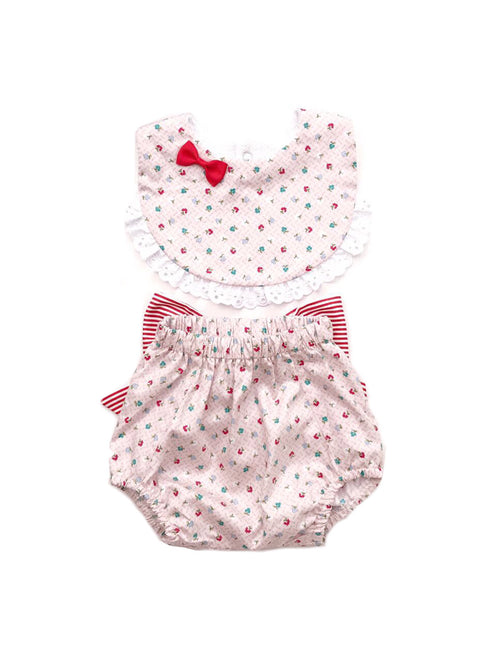 Red Floral Ruffle Bib + Shorts Set