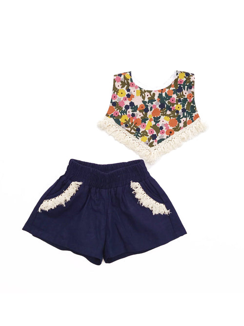 Rustic Lacey Bib + Navy Shorts Set