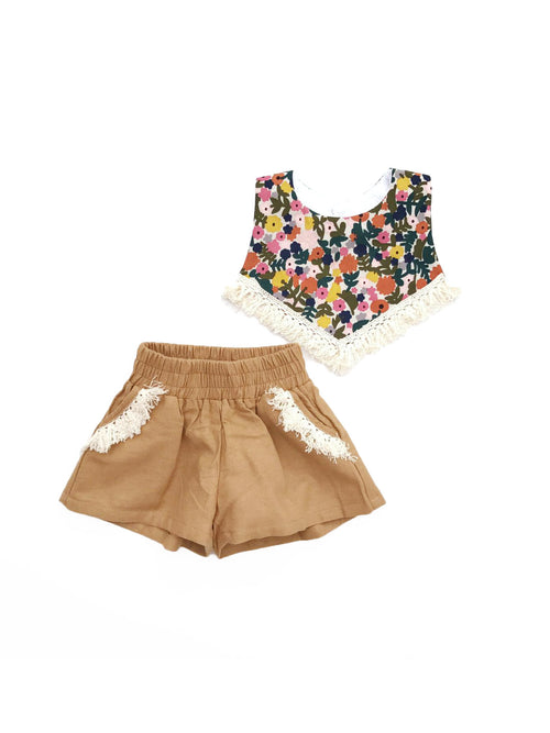 Rustic Lacey Bib + Brown Shorts Set