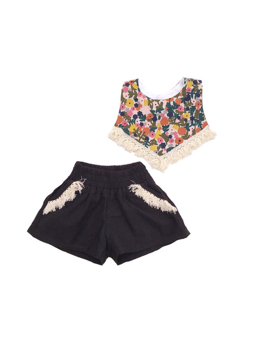 Rustic Lacey Bib + Black Shorts Set