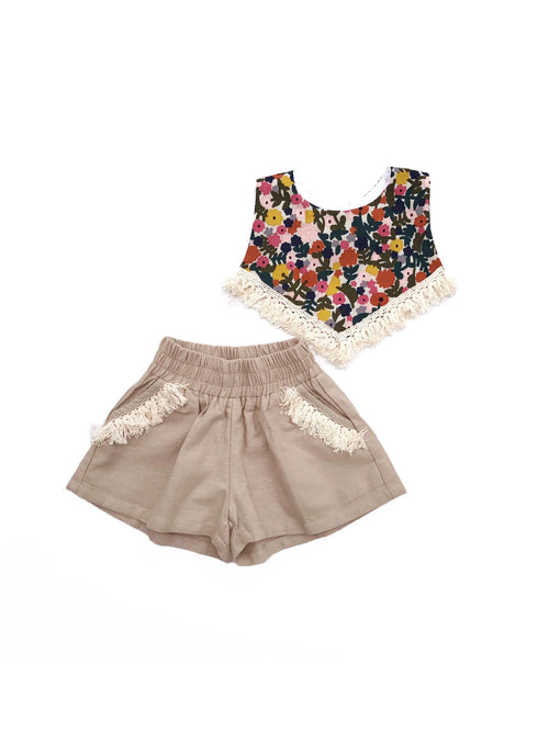 Rustic Lacey Bib + Beige Shorts Set