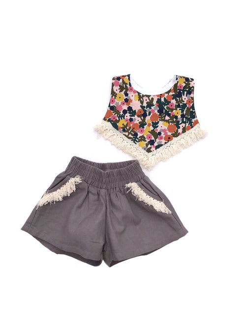 Rustic Lacey Bib + Grey Shorts Set