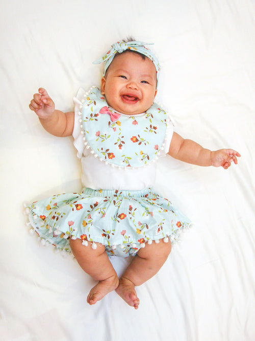 Sweet Mint Bib + Pompom Skirt Set