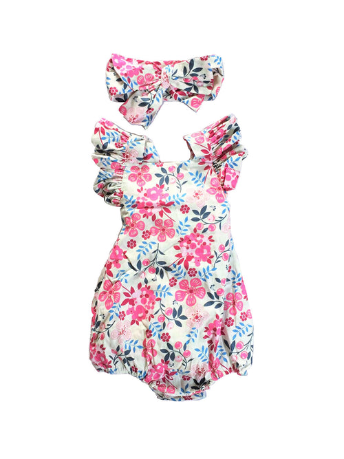 Button Floral Romper in Pink