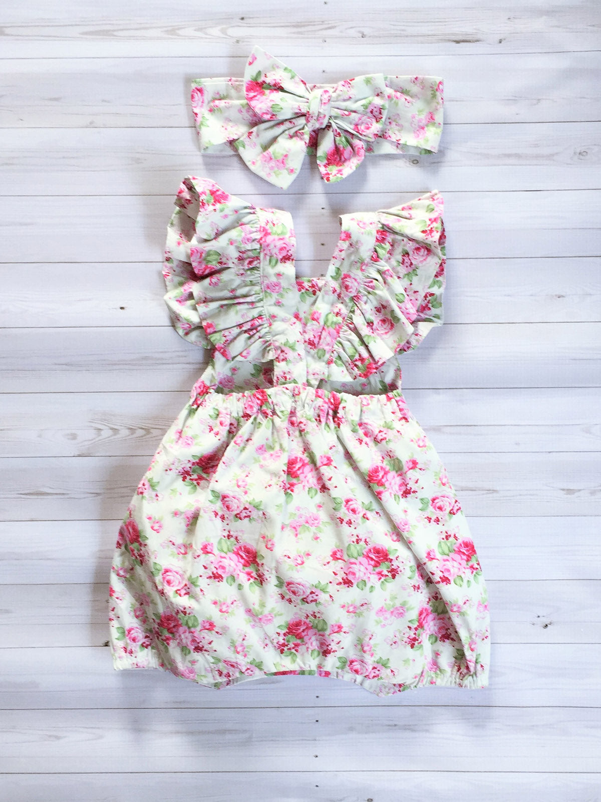 Button Floral Romper in White back