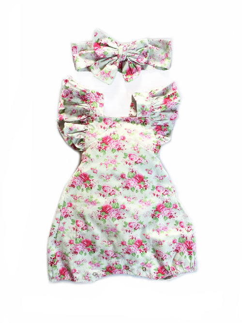 Button Floral Romper in White
