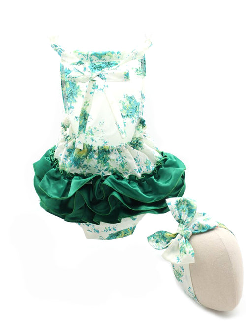 Ophelia Ruffled Romper with Headband in Green