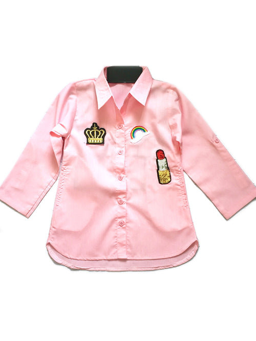 Long Sleeved Patch Shirt in Pink