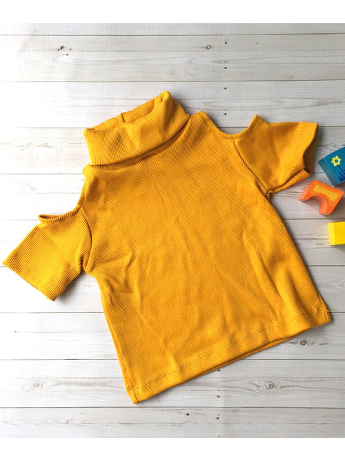 Ally Cold Shoulder Turtleneck Top in Mustard