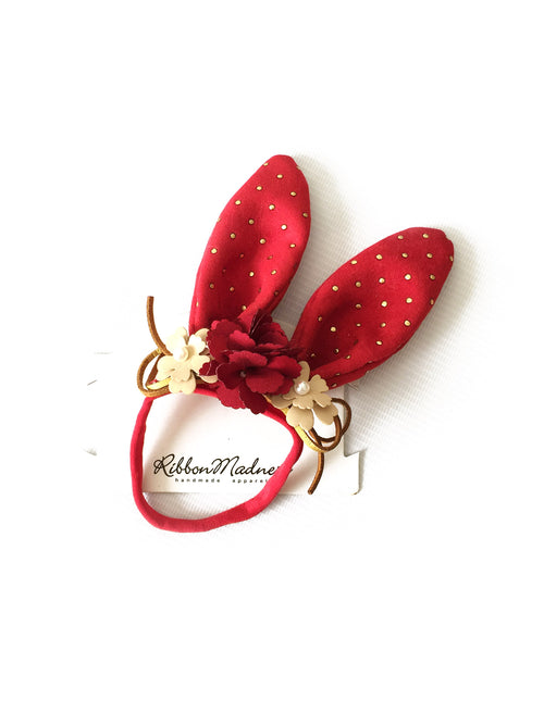 Velvet Bunny Headband in Floral Red