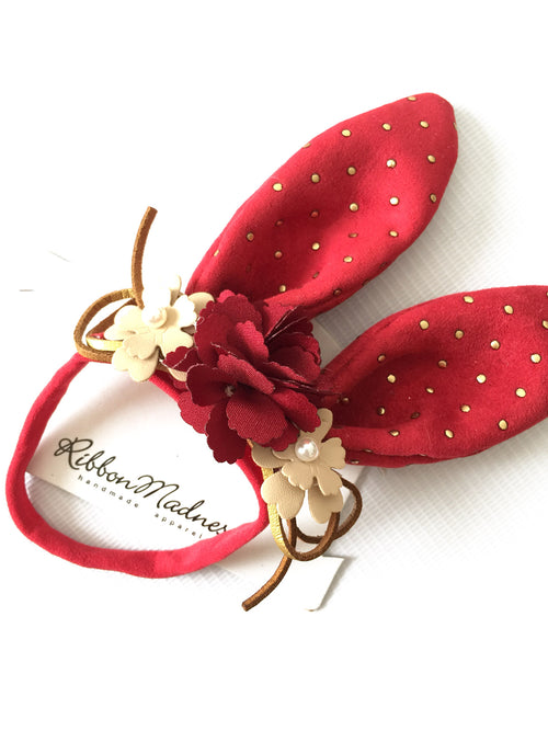 Velvet Bunny Headband in Floral Red