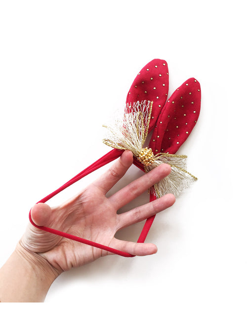 Velvet Bunny Headband in Red