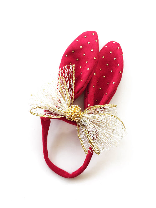 Velvet Bunny Headband in Red